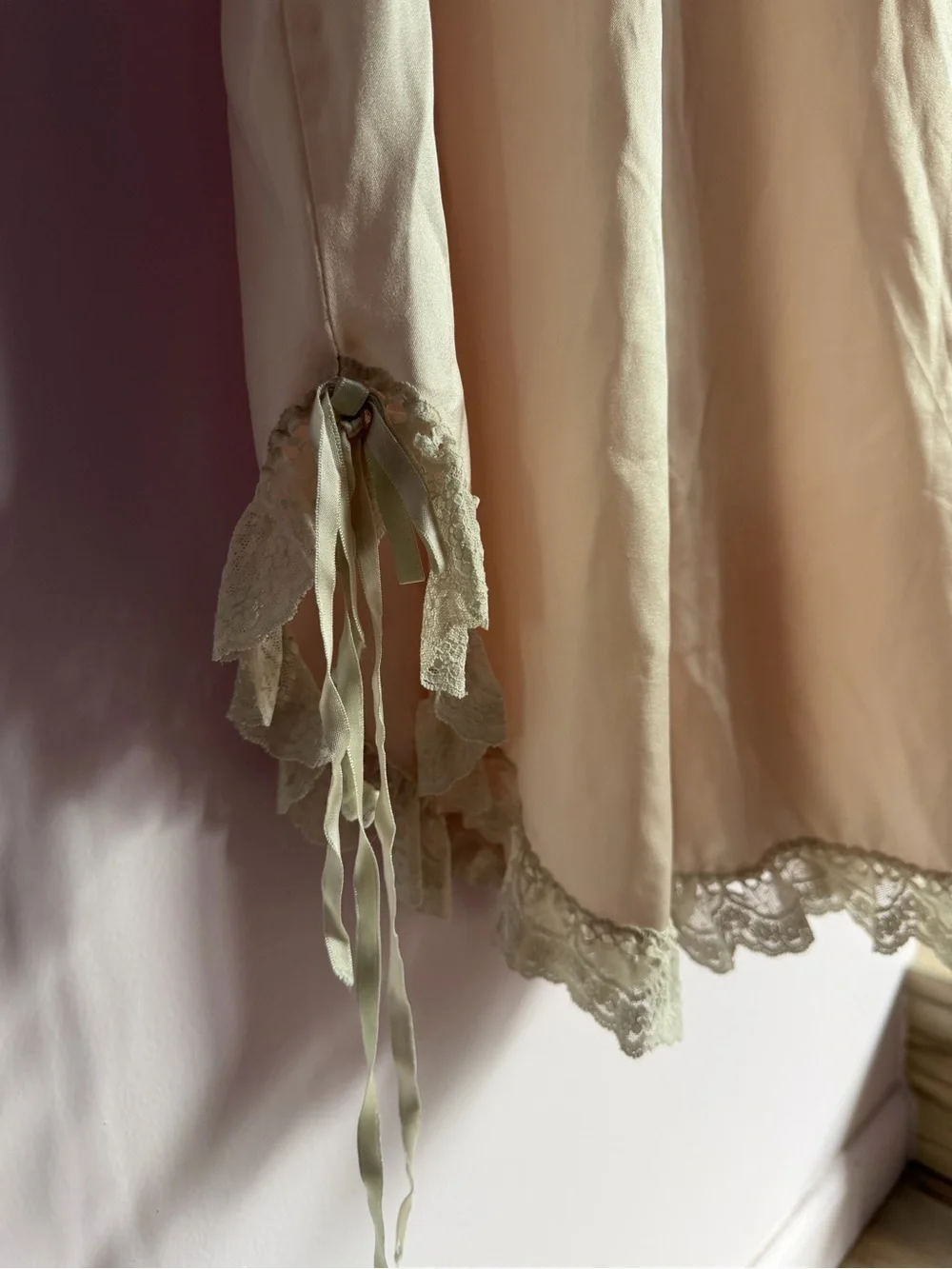 Christian Dior Vintage Pastel Peach Pink Lace Trim Ivory Sleep Chemise Nightgown